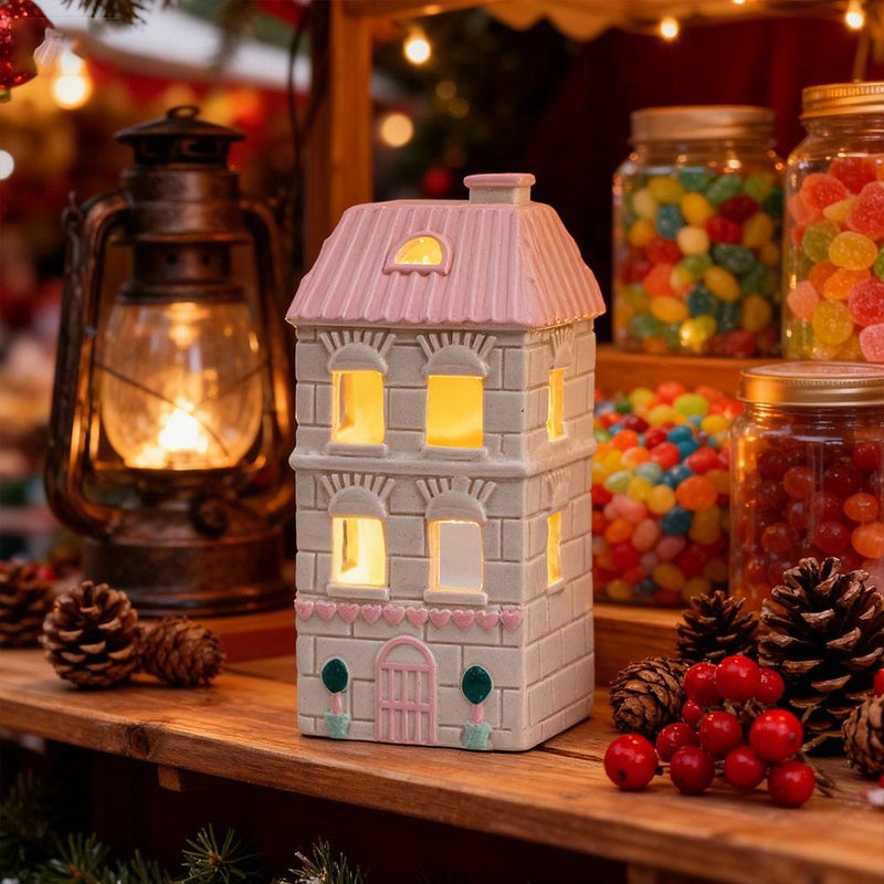 Christmas Village Houses with Warm Light,White Red Green Ceramic Christmas Village Set for DIY, Winter Holiday Home Decor, Tabletop Centerpiece - Image 5
